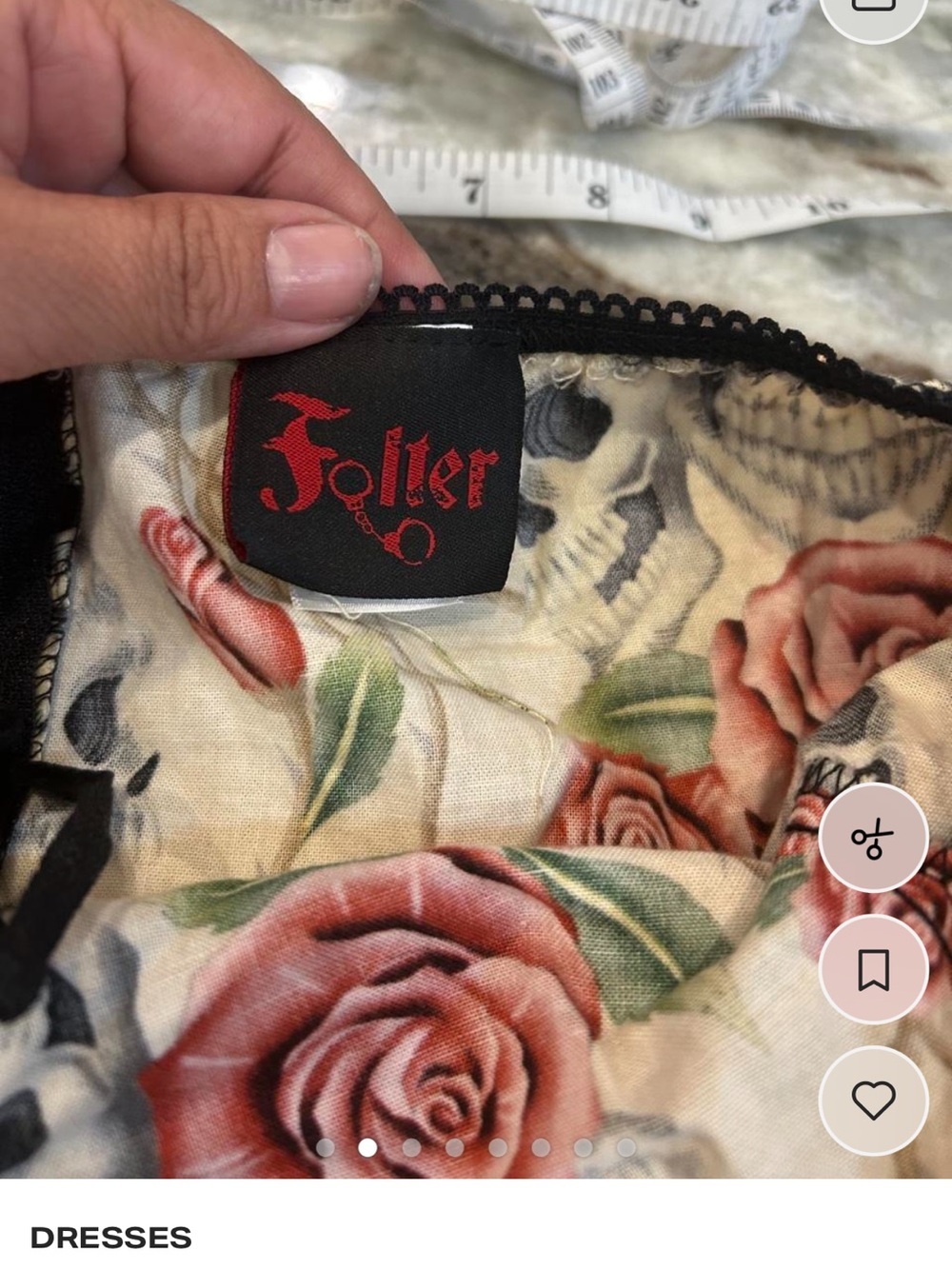 Folter Strapless Floral & Skull Print Dress made in USA size S missing belt GUC - Picture 2 of 6